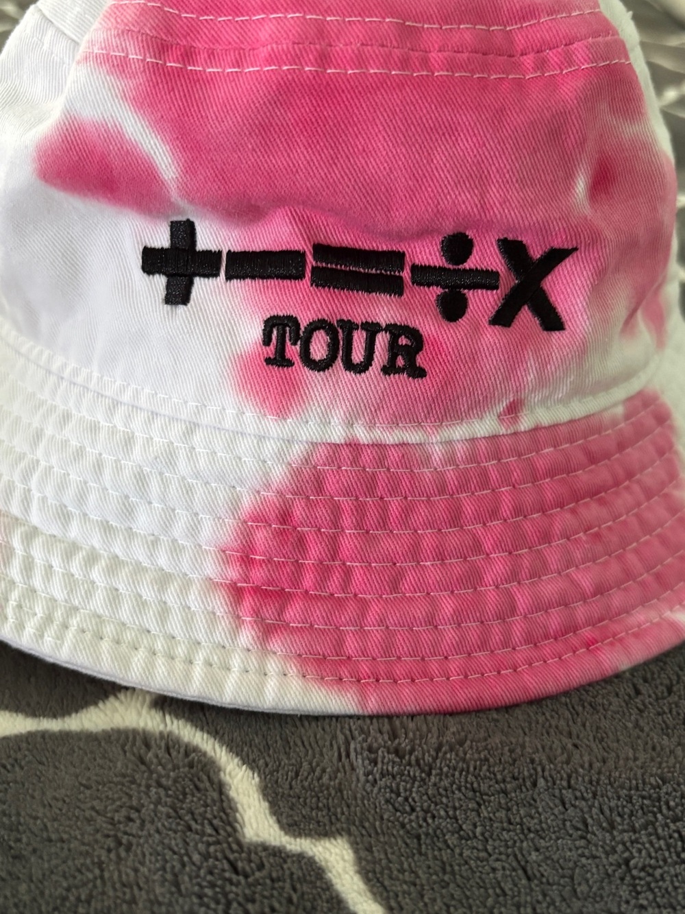 Tour Embroidered Pink & White Tie-Dye Bucket Hat